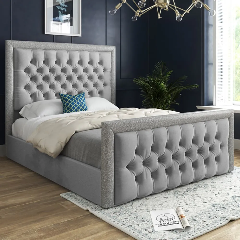 Cheltenham Single Bed Frame with Glitter Border - Grey, Velvet image