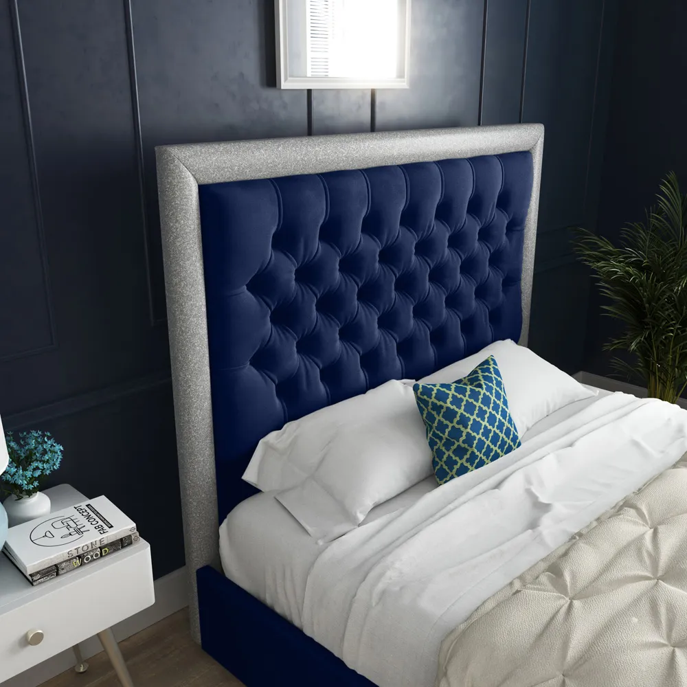 Cheltenham Small Double Bed Frame with Glitter - Blue, Velvet