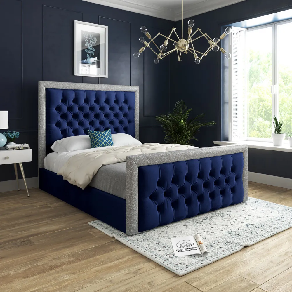 Cheltenham Small Double Bed Frame with Glitter - Blue, Velvet