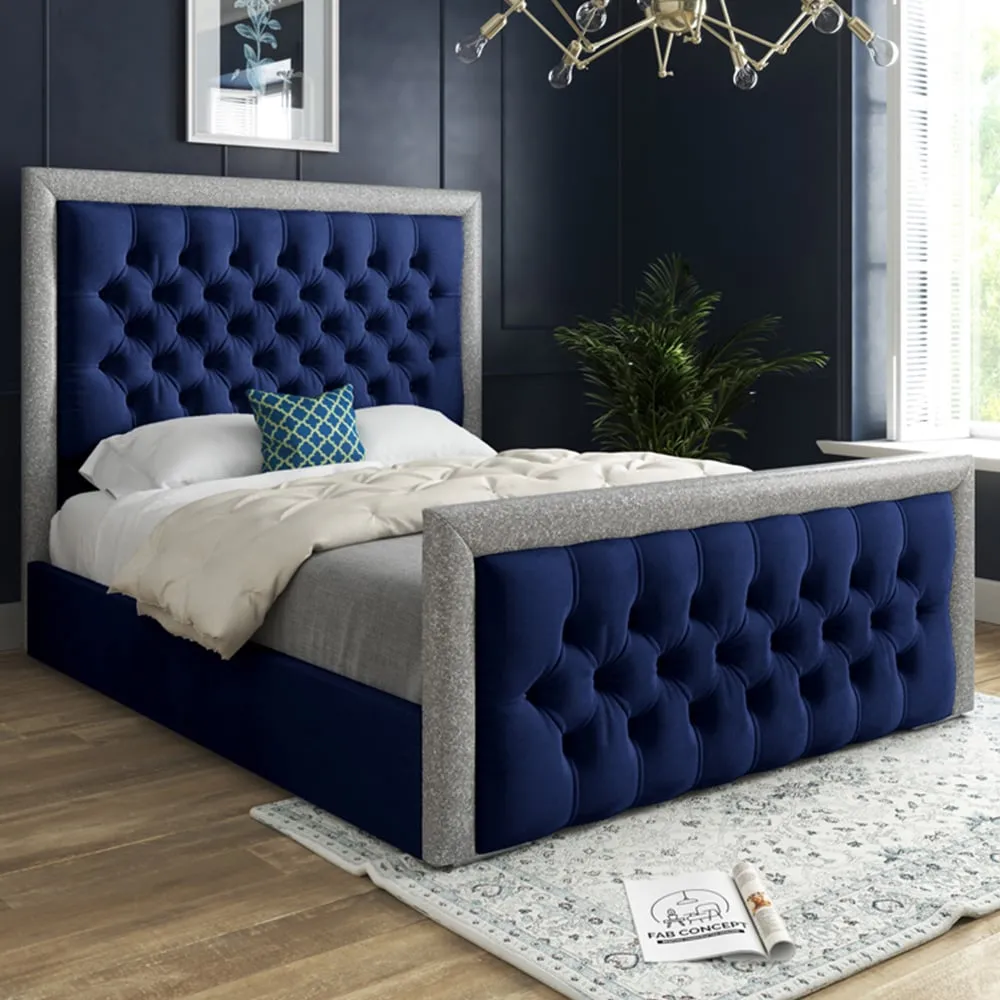 Cheltenham Small Double Bed Frame with Glitter - Blue, Velvet image