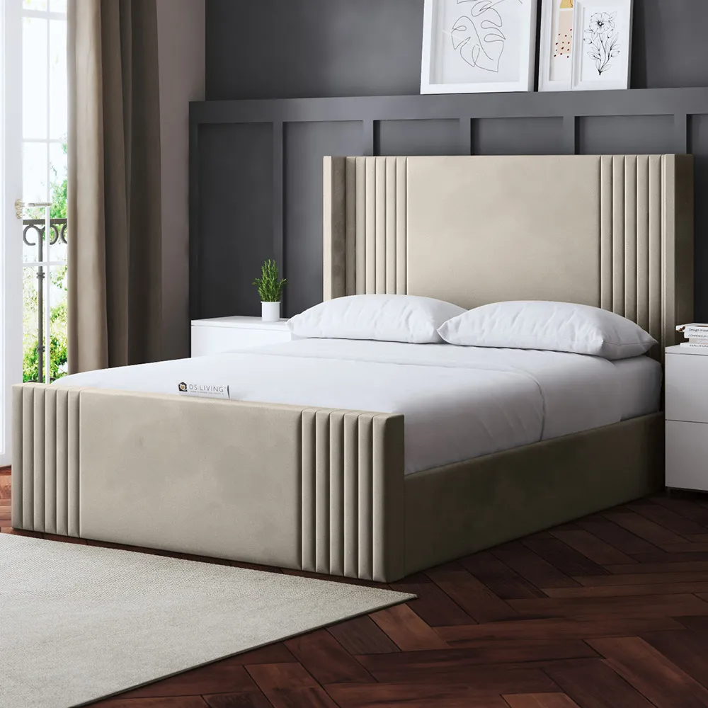 Elara Double Winged Panel Bed Frame - Cream