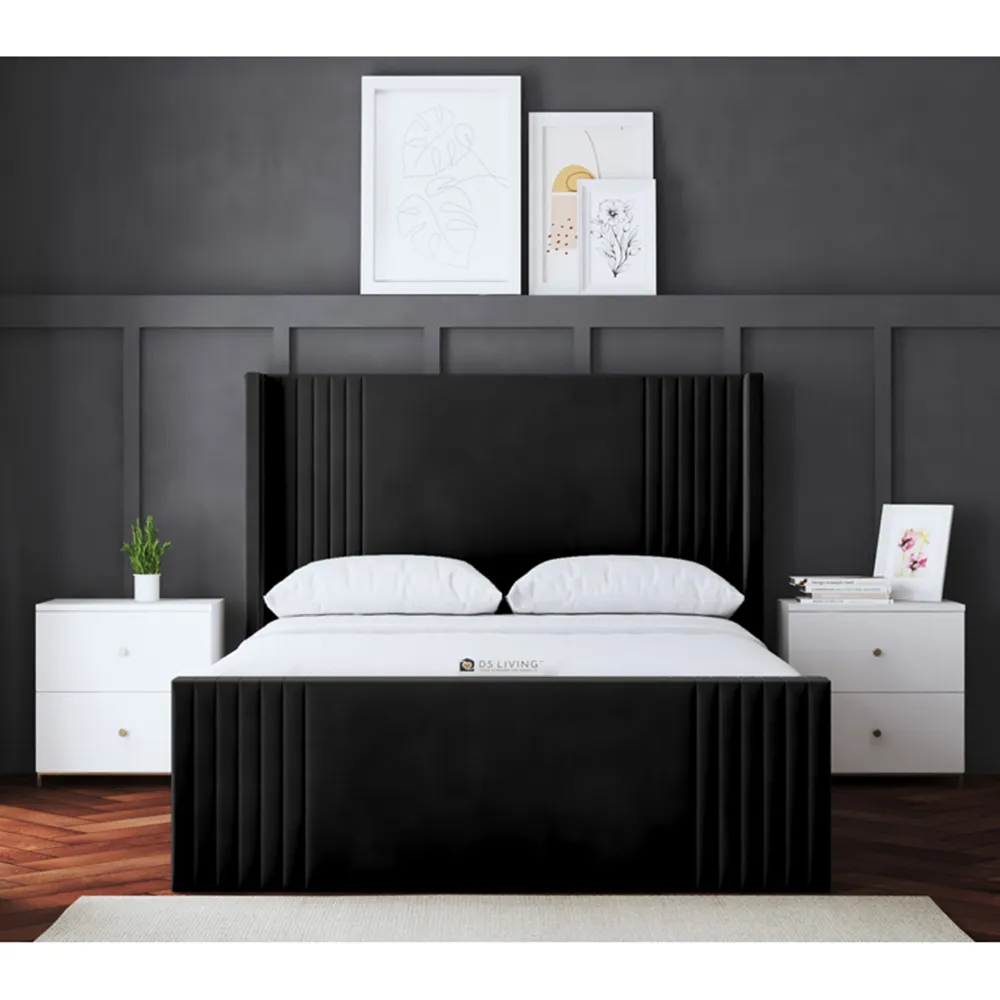 Elara Double Winged Panel Ottoman Bed - Black
