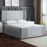 Elara King Size Winged Panel Ottoman Bed - Silver
