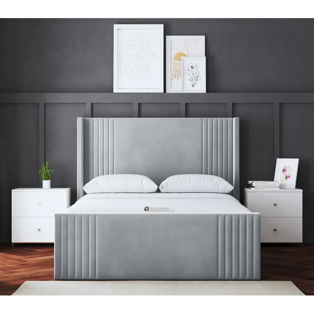 Elara Single Winged Panel Ottoman Bed - Silver