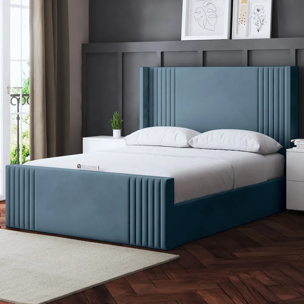 Elara Small Double Winged Panel Bed Frame - Blue