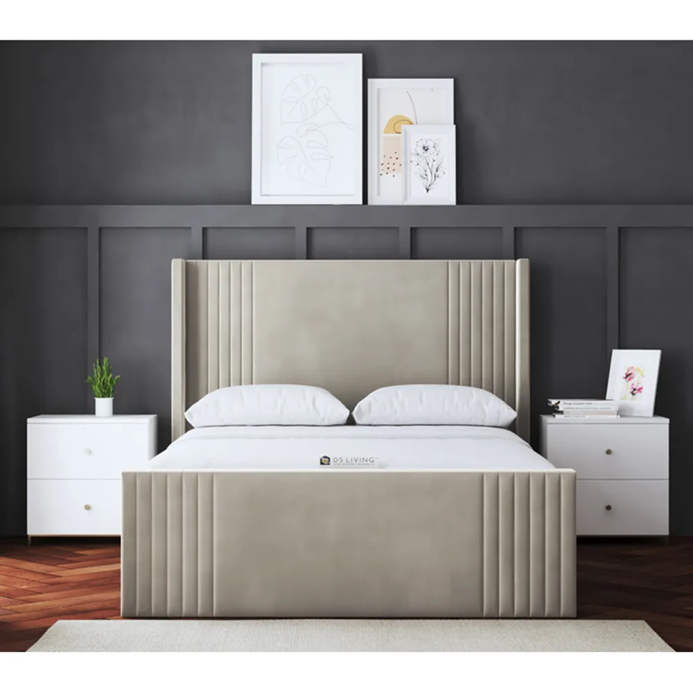 Elara Small Double Winged Panel Bed Frame - Cream