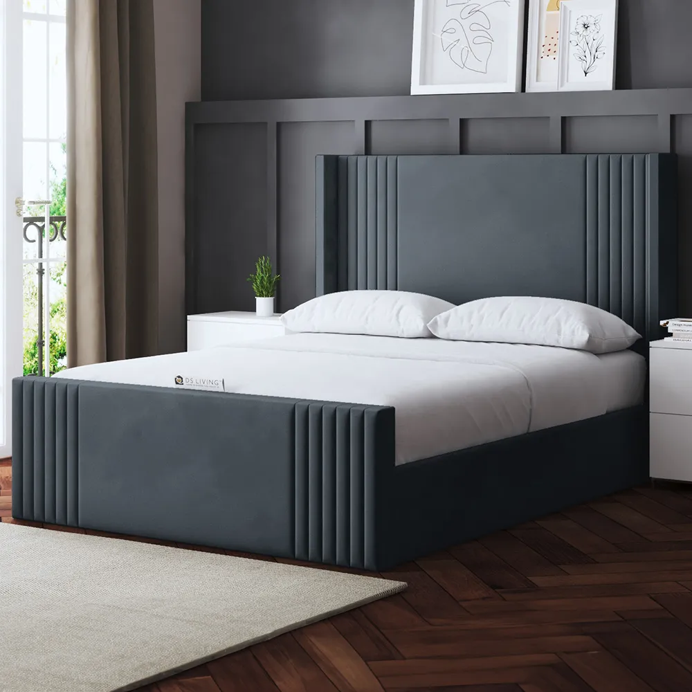 Elara Small Double Winged Panel Bed Frame - Grey