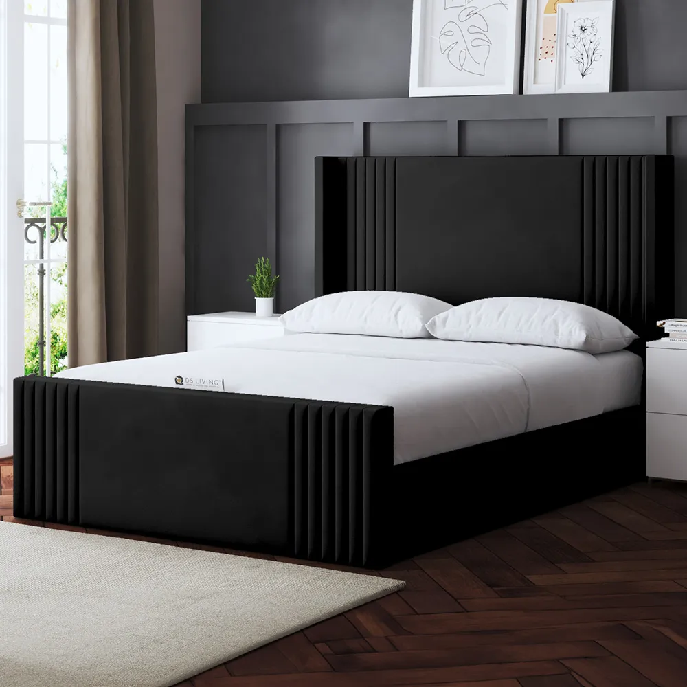 Elara Small Double Winged Panel Ottoman Bed - Black