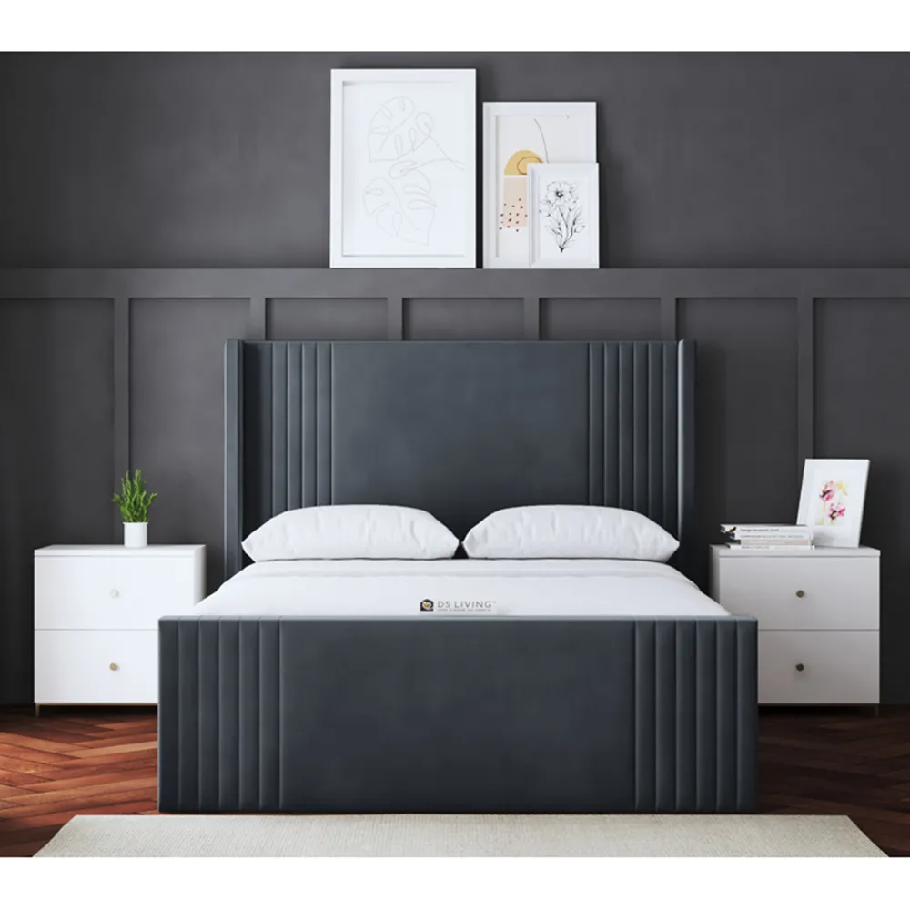 Elara Small Double Winged Panel Ottoman Bed - Grey