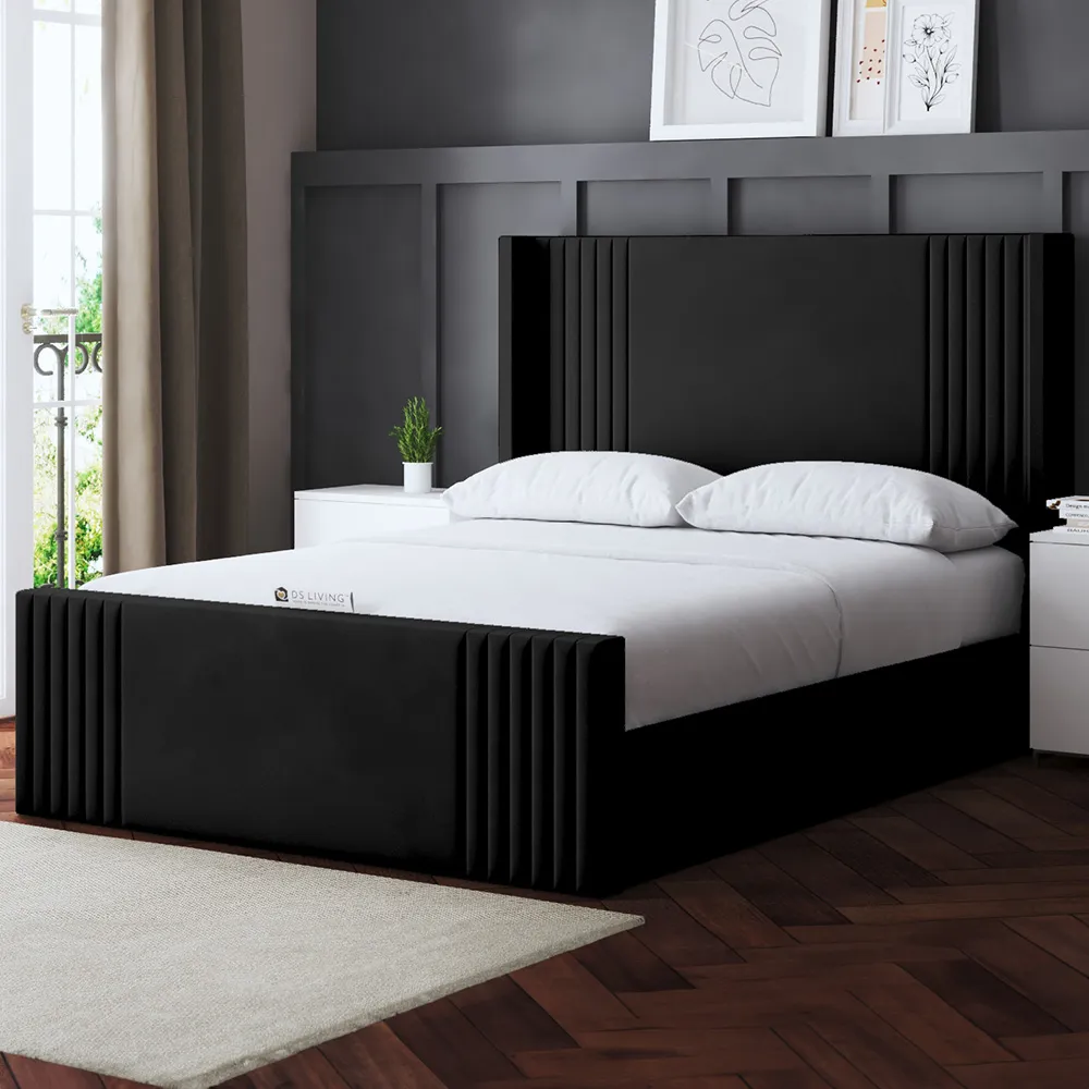 Elara Super King Winged Panel Bed Frame - Black