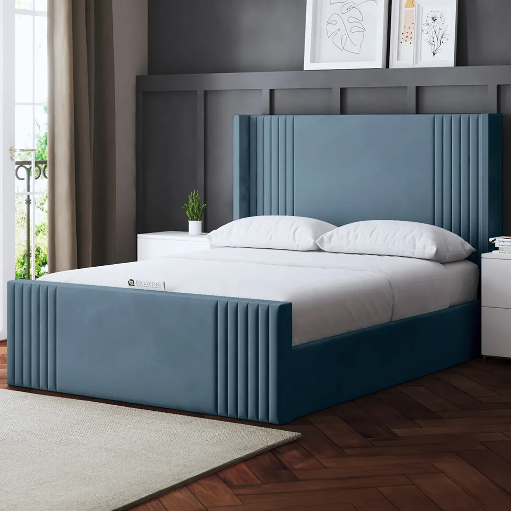 Elara Super King Winged Panel Ottoman Bed - Blue