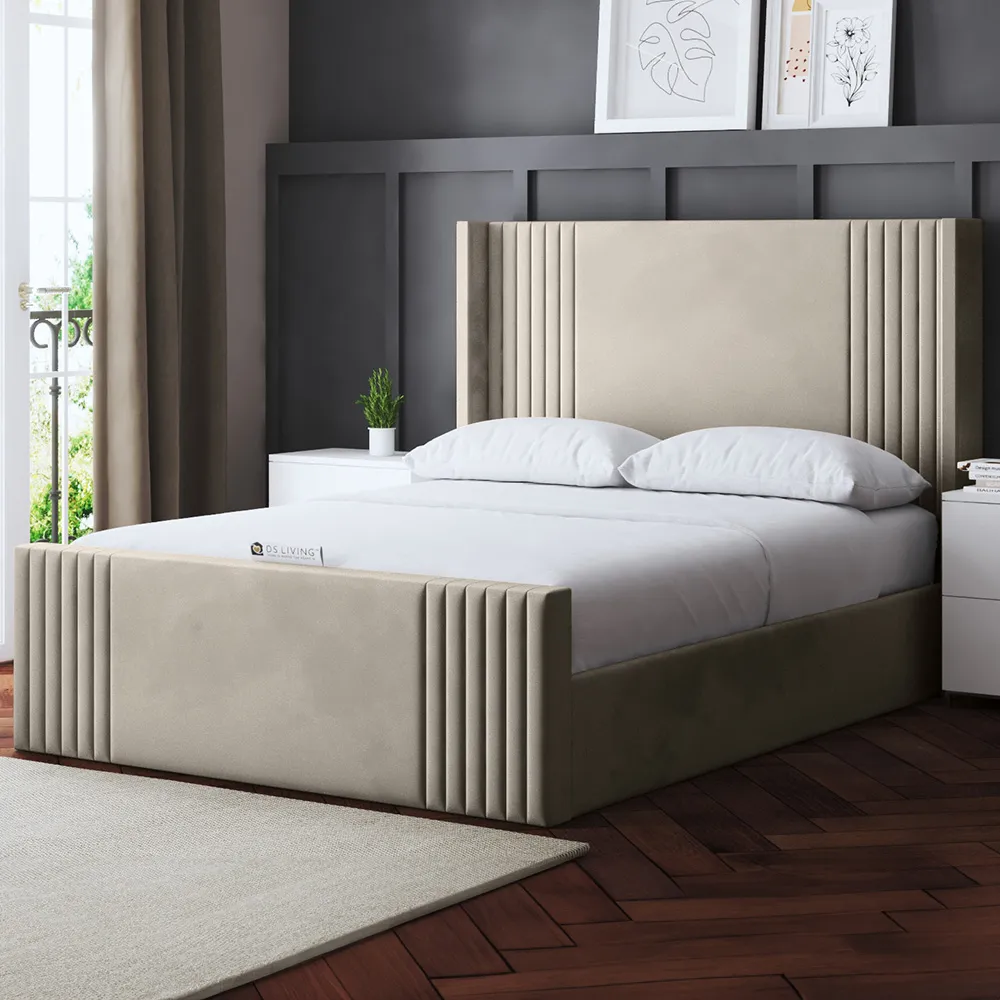 Elara Super King Winged Panel Ottoman Bed - Cream
