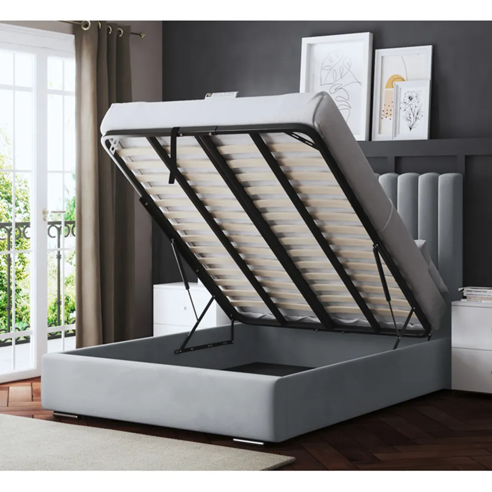Evangeline Double Ottoman Bed with Storage - Silver