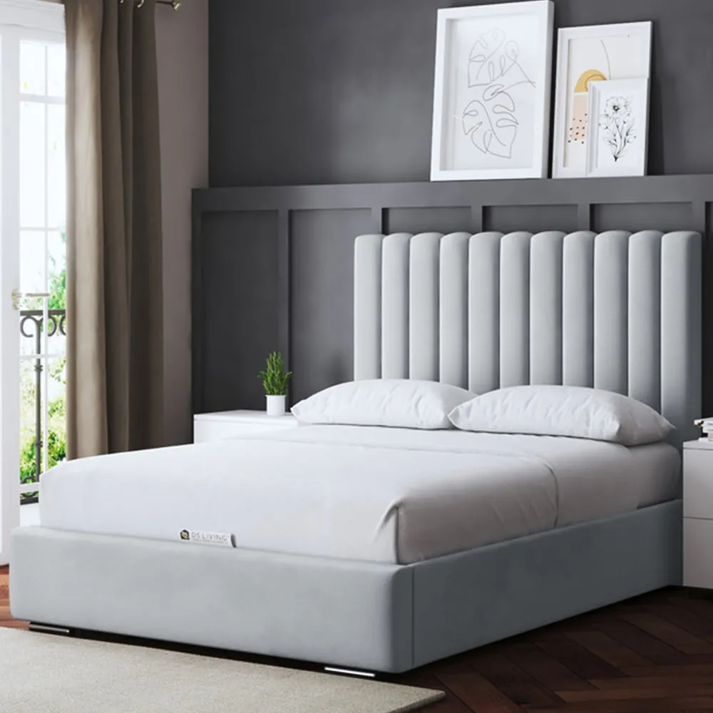 Evangeline Double Upholstered Bed Frame with Headboard - Silver