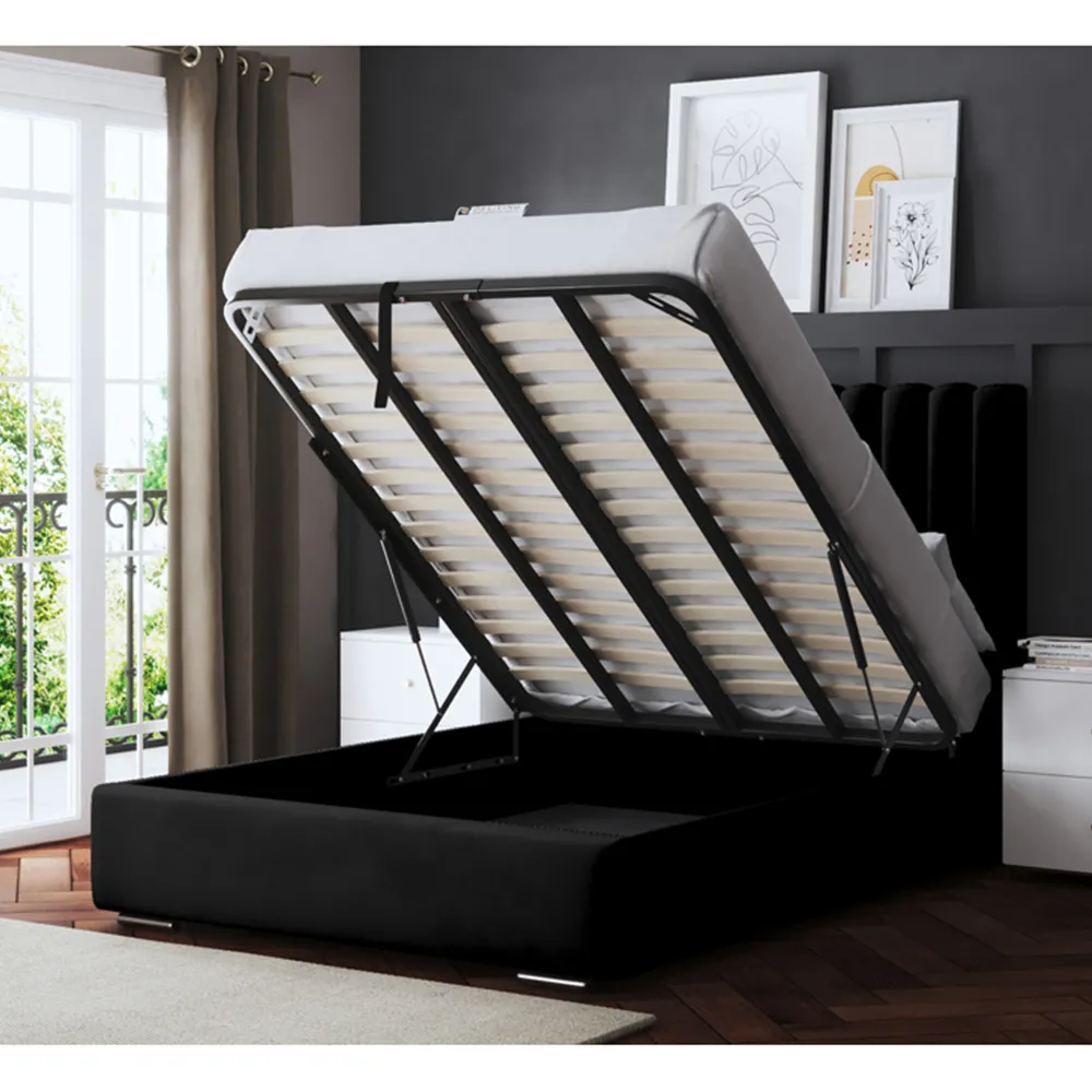 Evangeline King Size Ottoman Bed with Storage - Black