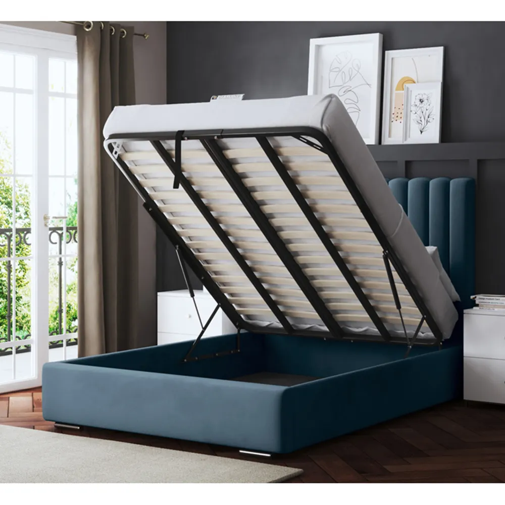 Evangeline Small Double Ottoman Bed with Storage - Blue