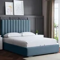 Evangeline Small Double Upholstered Bed Frame with Headboard - Blue
