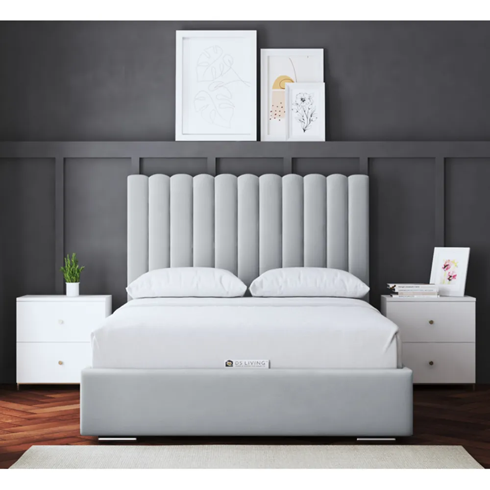 Evangeline Small Double Upholstered Bed Frame with Headboard - Silver