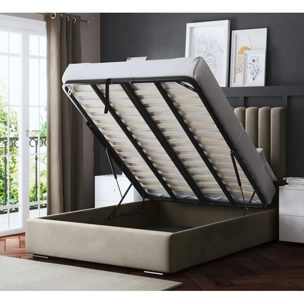 Evangeline Super King Ottoman Bed with Storage - Cream
