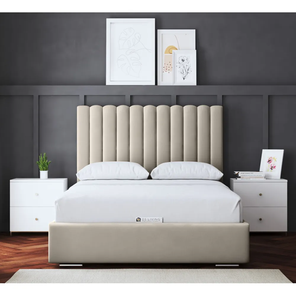 Evangeline Super King Upholstered Bed Frame with Headboard - Cream