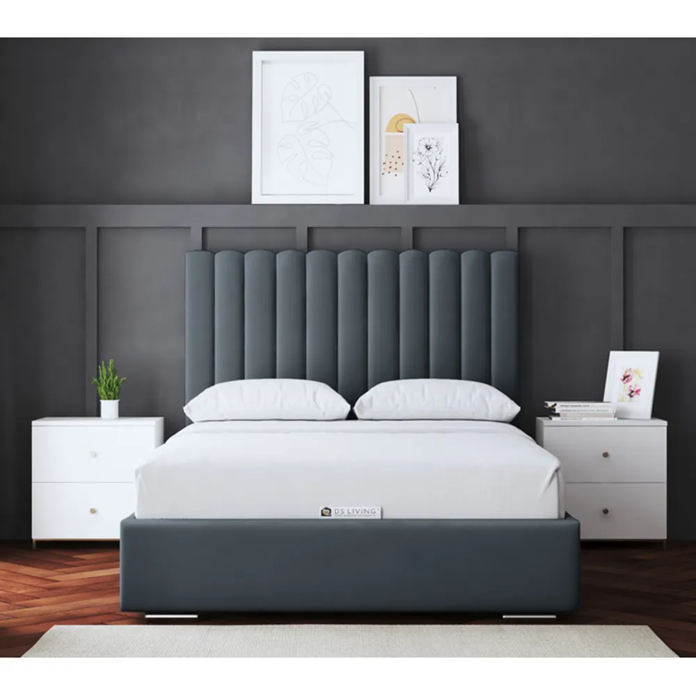 Evangeline Super King Upholstered Bed Frame with Headboard - Grey