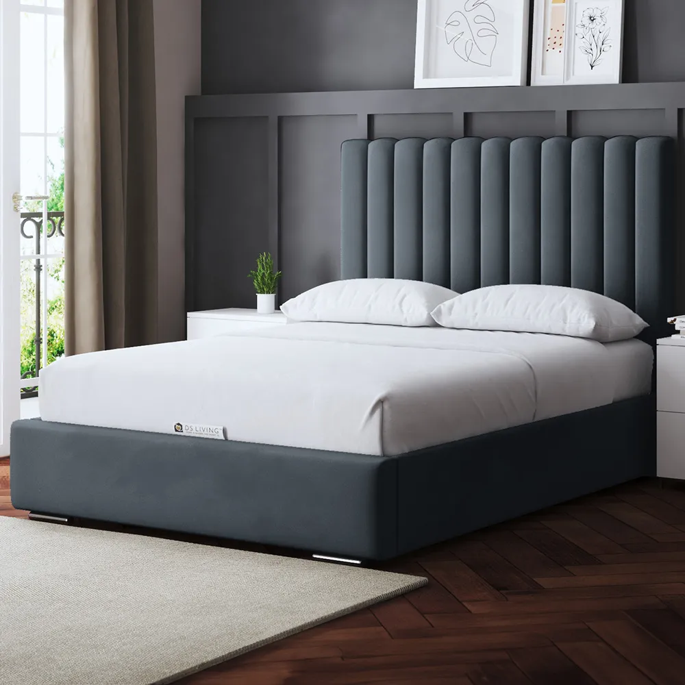 Evangeline Super King Upholstered Bed Frame with Headboard - Grey