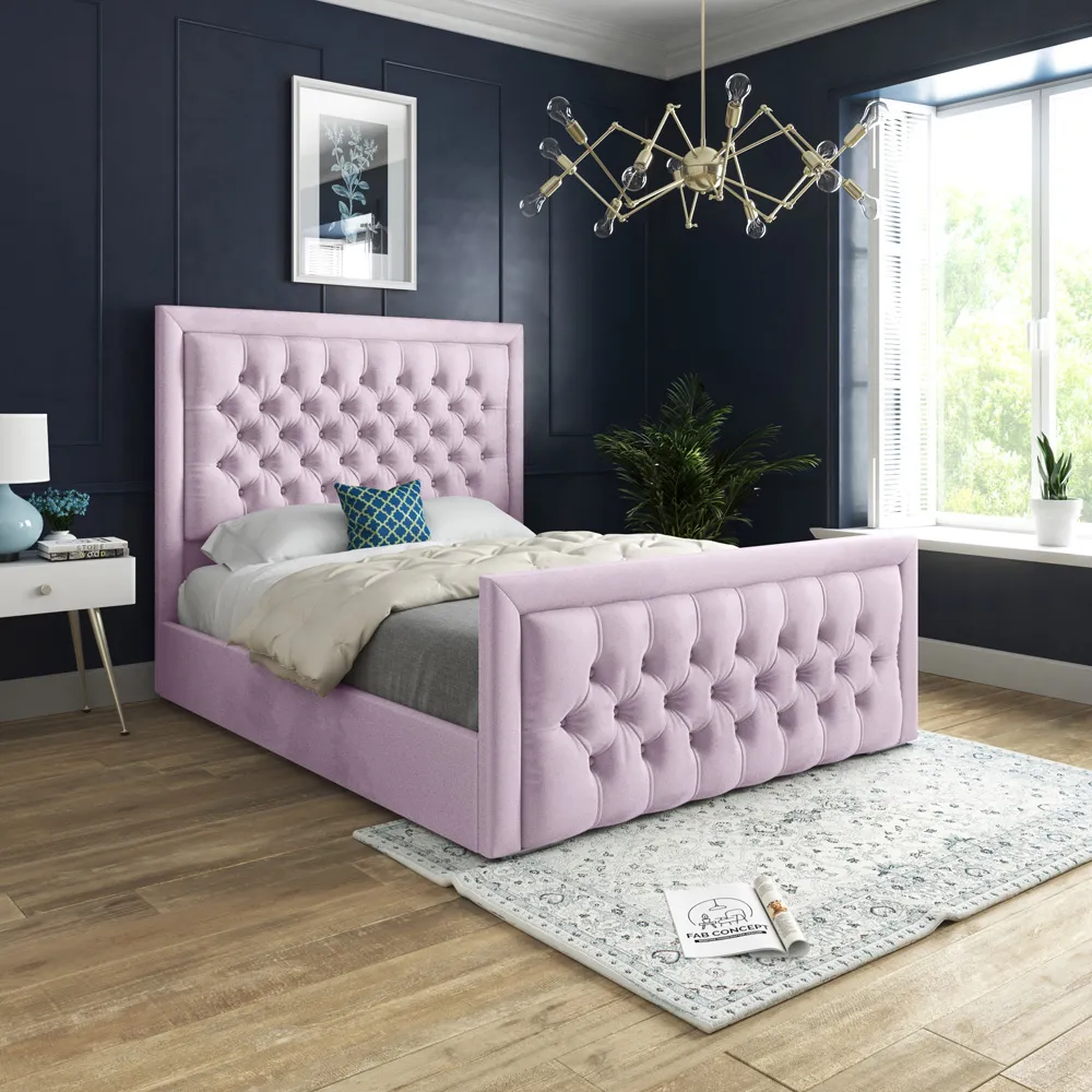 Kingston Double Bed Frame - Pink, Velvet