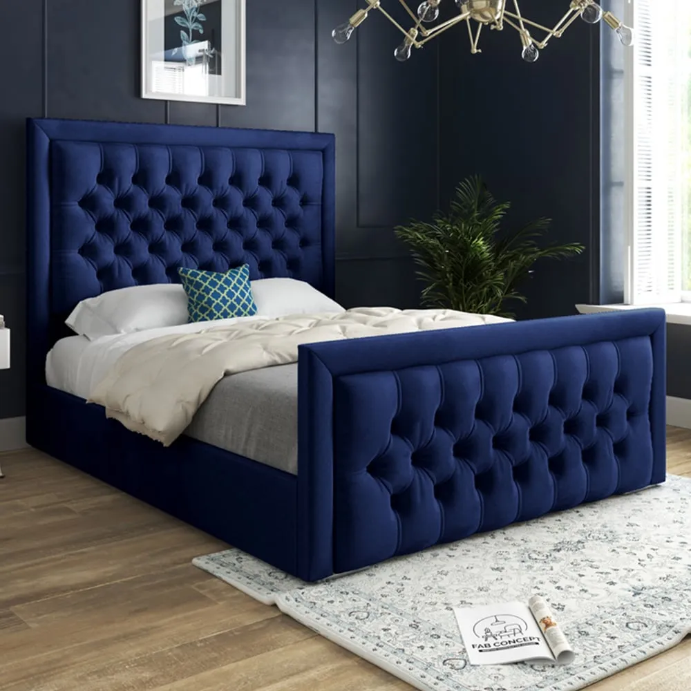 Kingston King Size Bed Frame - Blue, Velvet