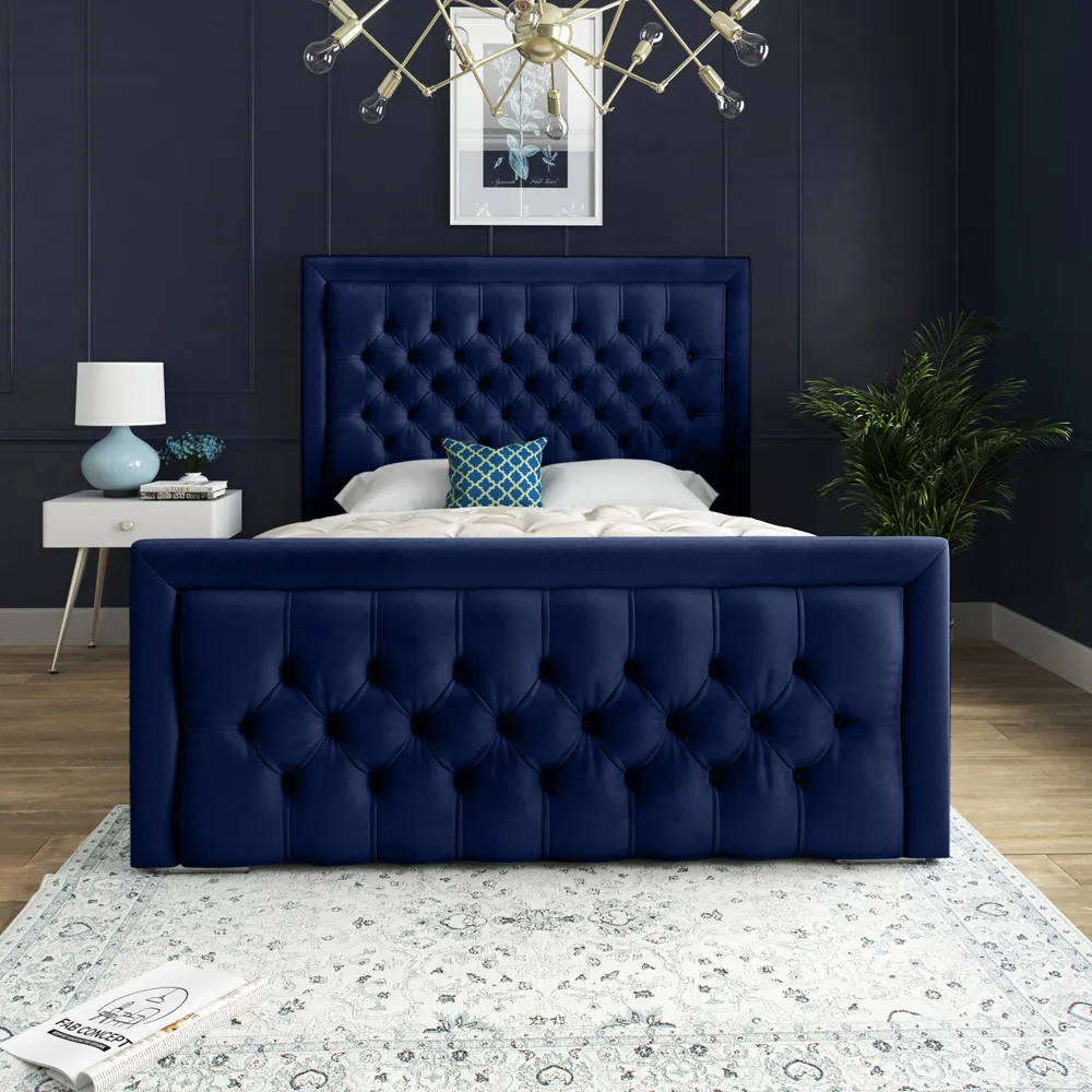 Kingston Single Bed Frame - Blue, Velvet