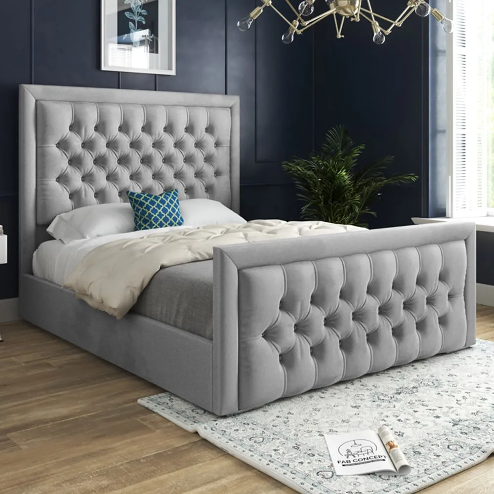 Kingston Single Bed Frame - Grey, Velvet