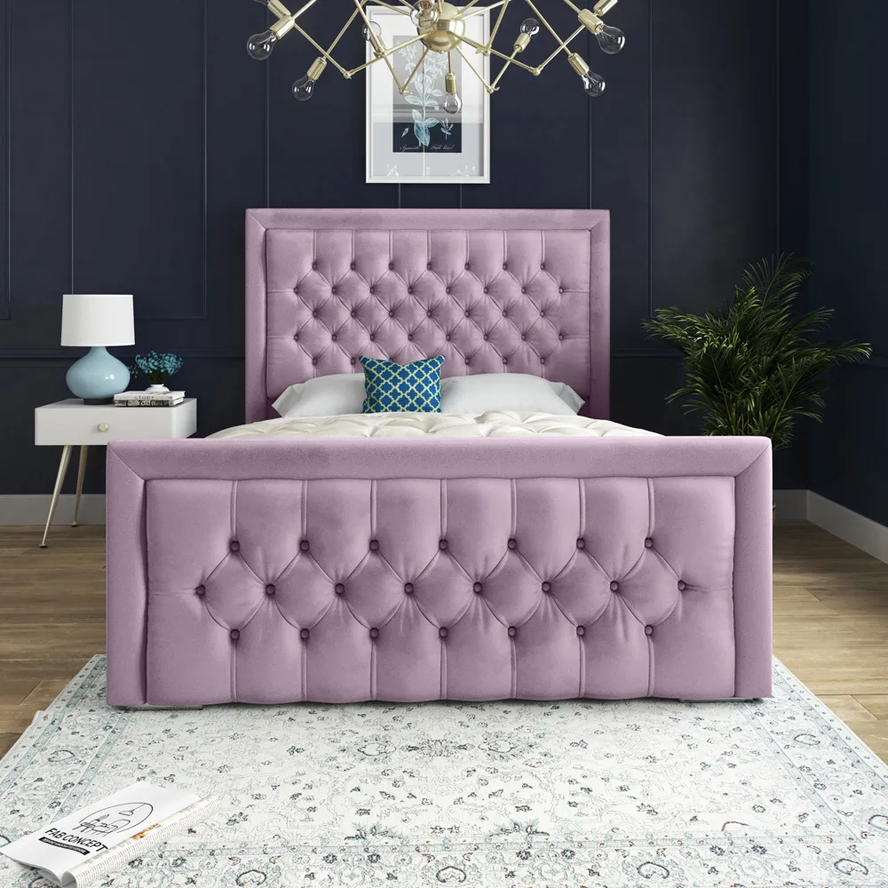 Kingston Single Bed Frame - Pink, Velvet