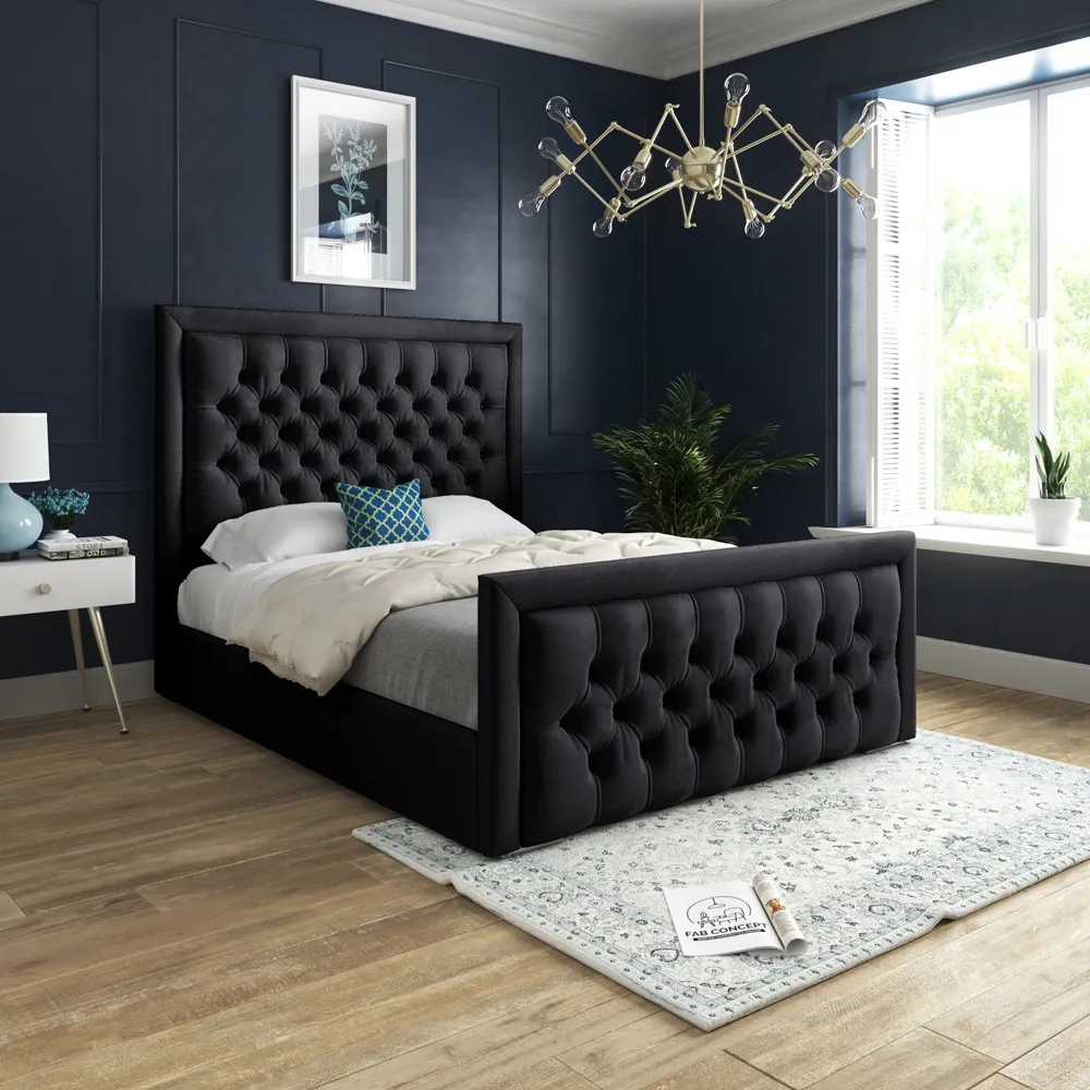 Kingston Small Double Bed Frame - Black, Velvet