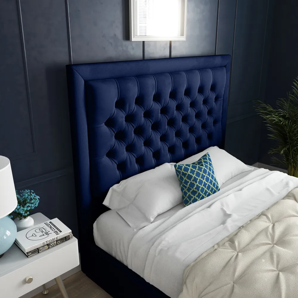 Kingston Small Double Bed Frame - Blue, Velvet