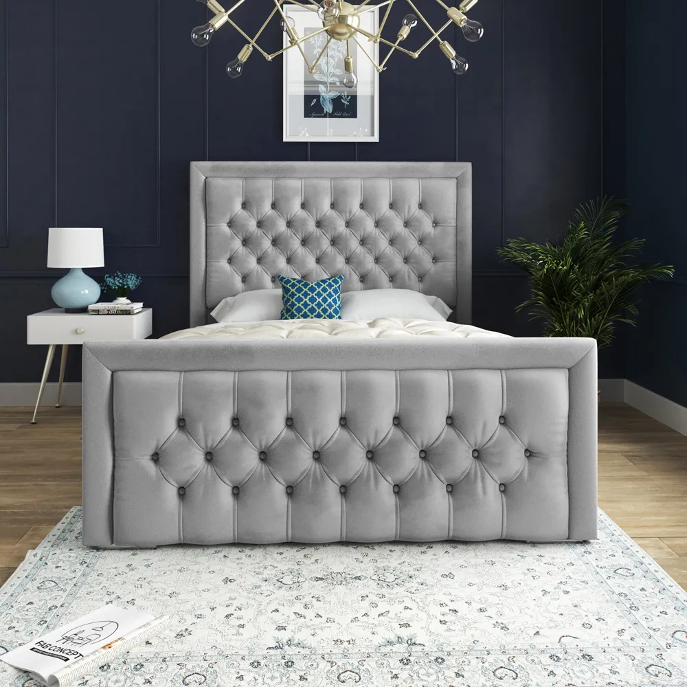 Kingston Small Double Bed Frame - Grey, Velvet