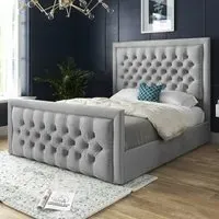 Kingston Small Double Bed Frame - Grey, Velvet