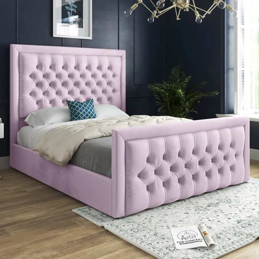 Kingston Small Double Bed Frame - Pink, Velvet