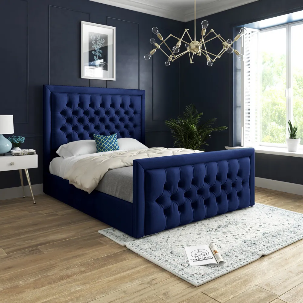 Kingston Super King Size Bed Frame - Blue, Velvet