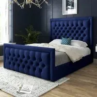 Kingston Super King Size Bed Frame - Blue, Velvet