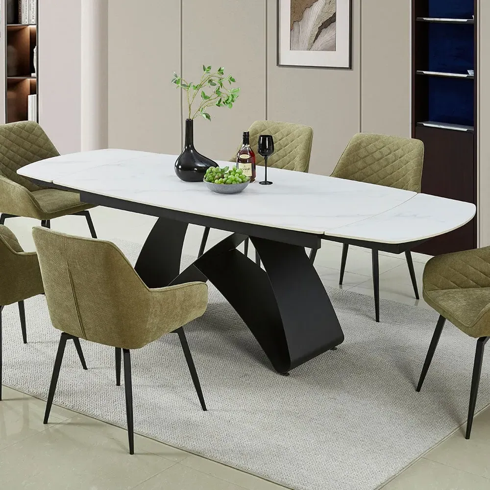 Maelis 6-Seater Extendable Dining Table - White, Ceramic
