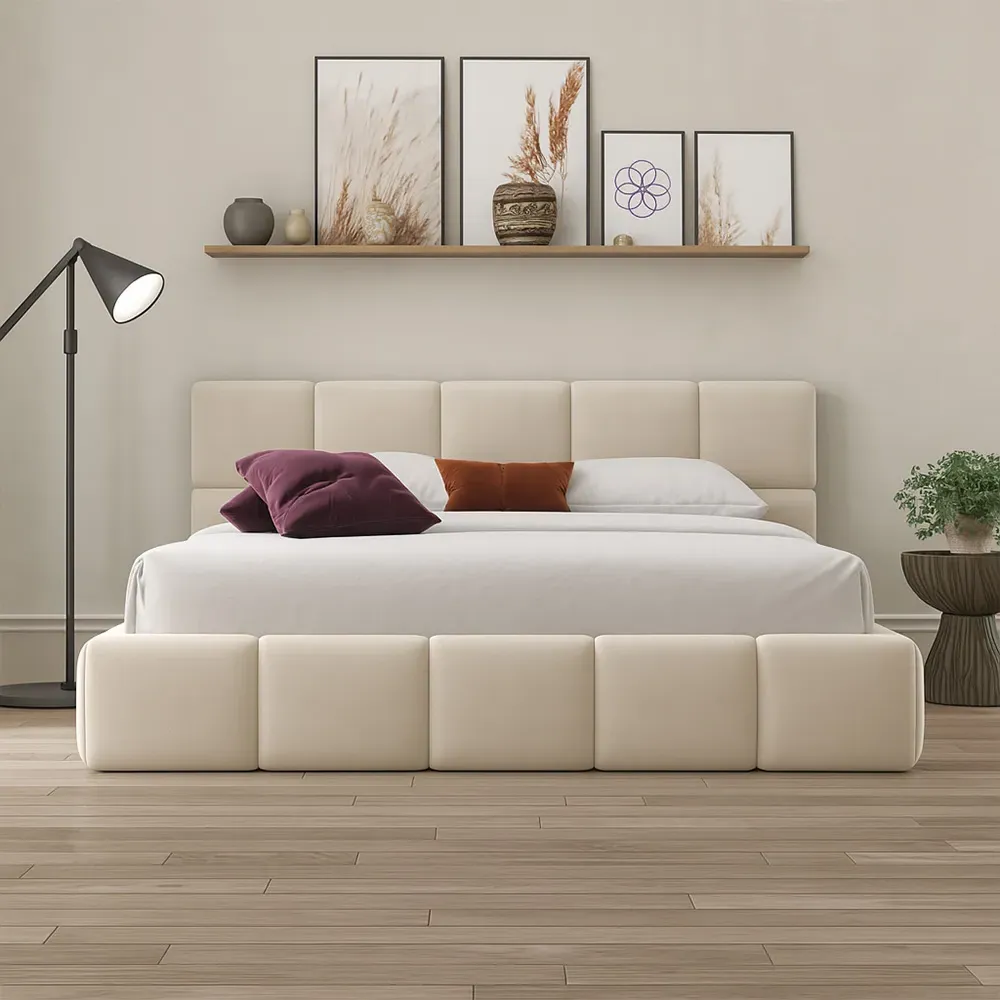 Ovella Double Cubed Ottoman Bed - Cream, Boucle