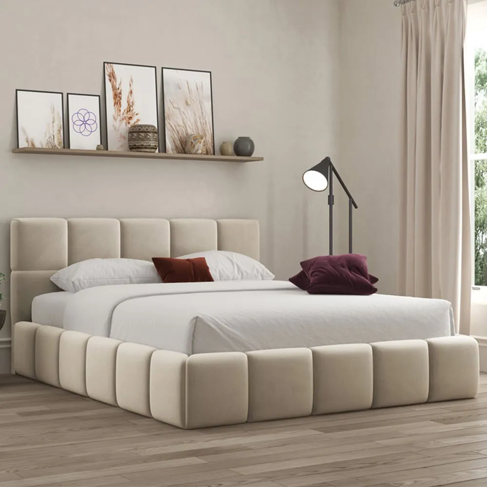 Ovella Double Cubed Ottoman Bed - Cream, Boucle