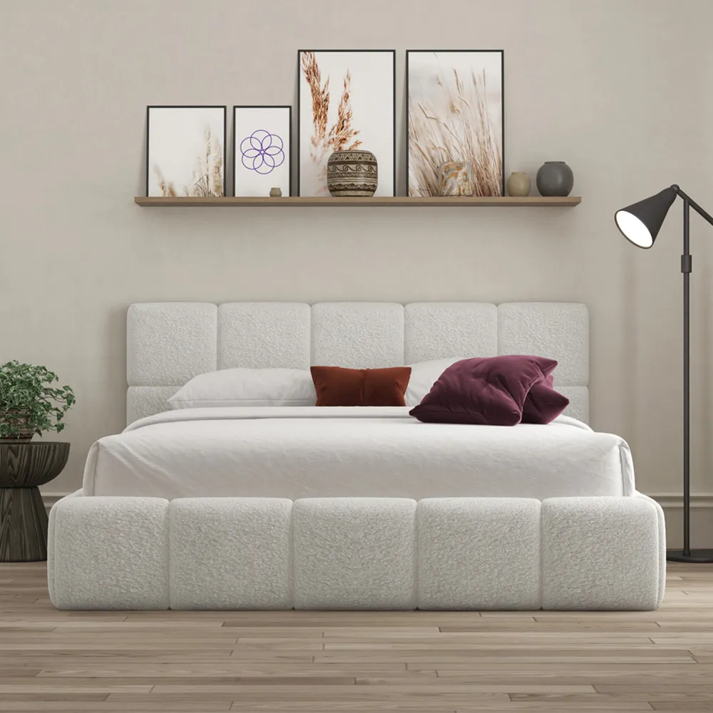 Ovella Double Cubed Ottoman Bed - Grey, Boucle