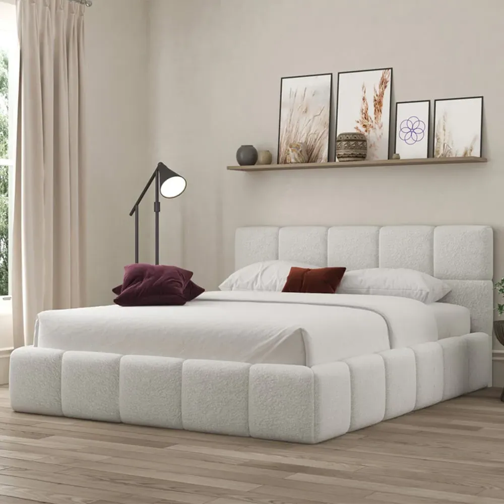 Ovella Double Cubed Ottoman Bed - Grey, Boucle