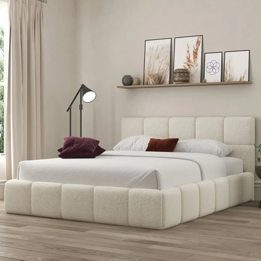 Ovella Double Cubed Ottoman Bed - Ivory, Boucle