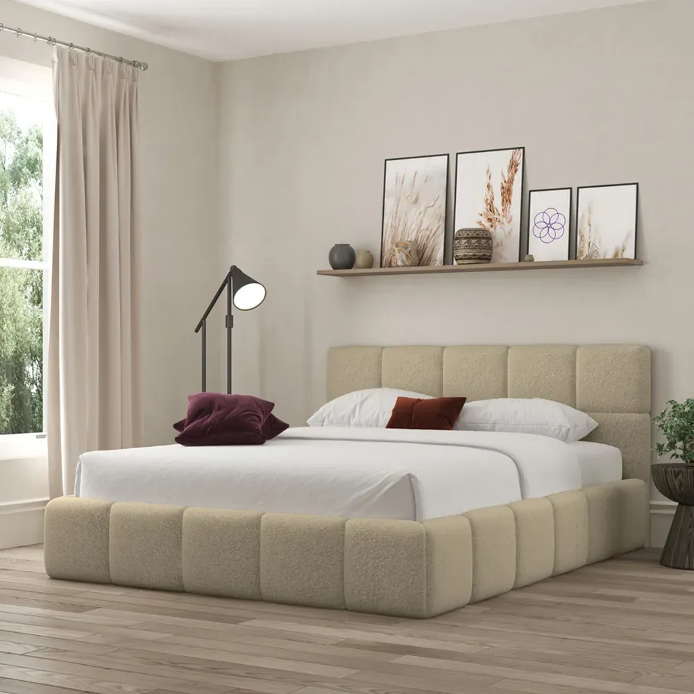 Ovella Double Cubed Ottoman Bed - Latte, Boucle