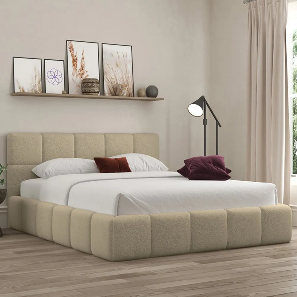 Ovella Double Cubed Ottoman Bed - Latte, Boucle
