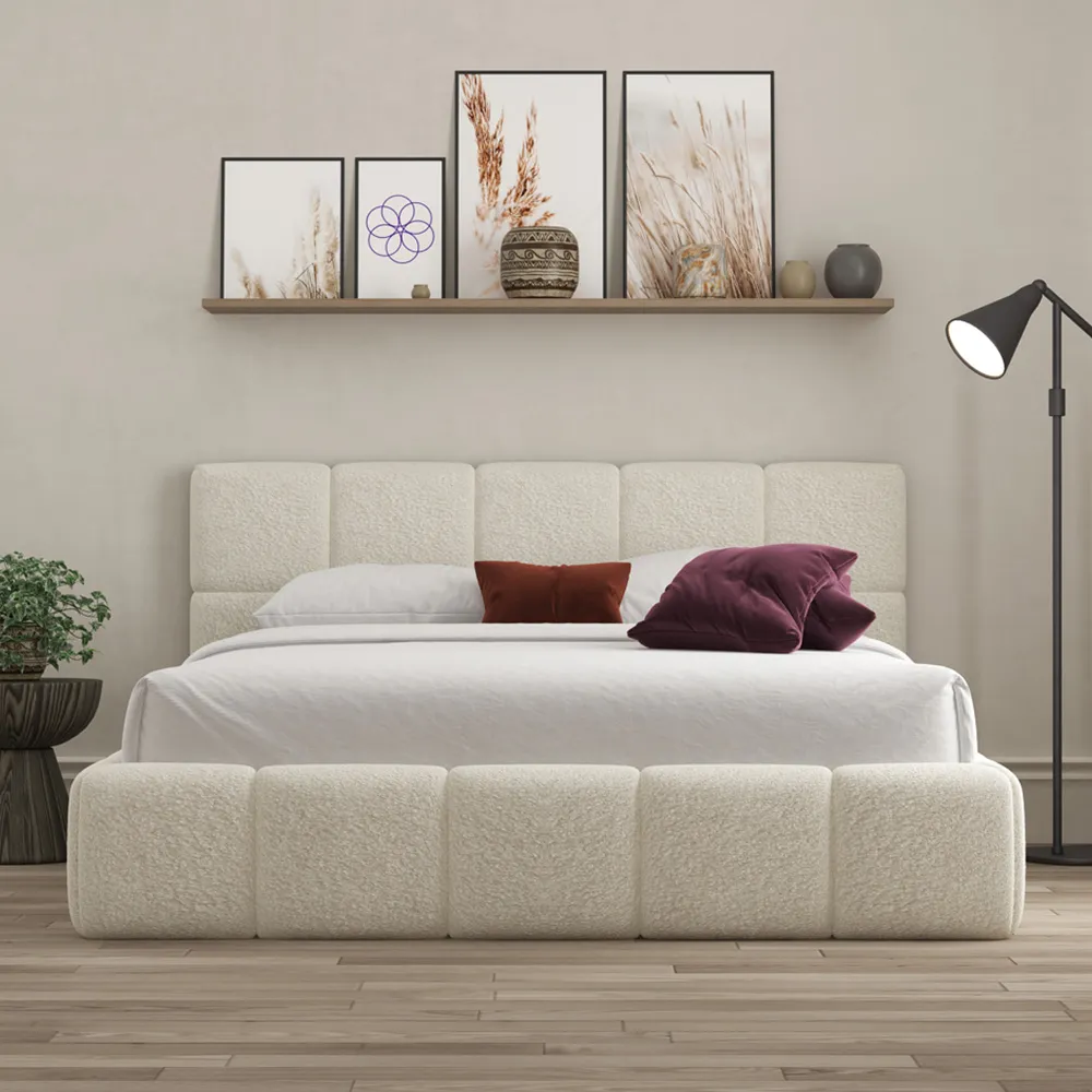 Ovella King Size Cubed Bed Frame - Ivory