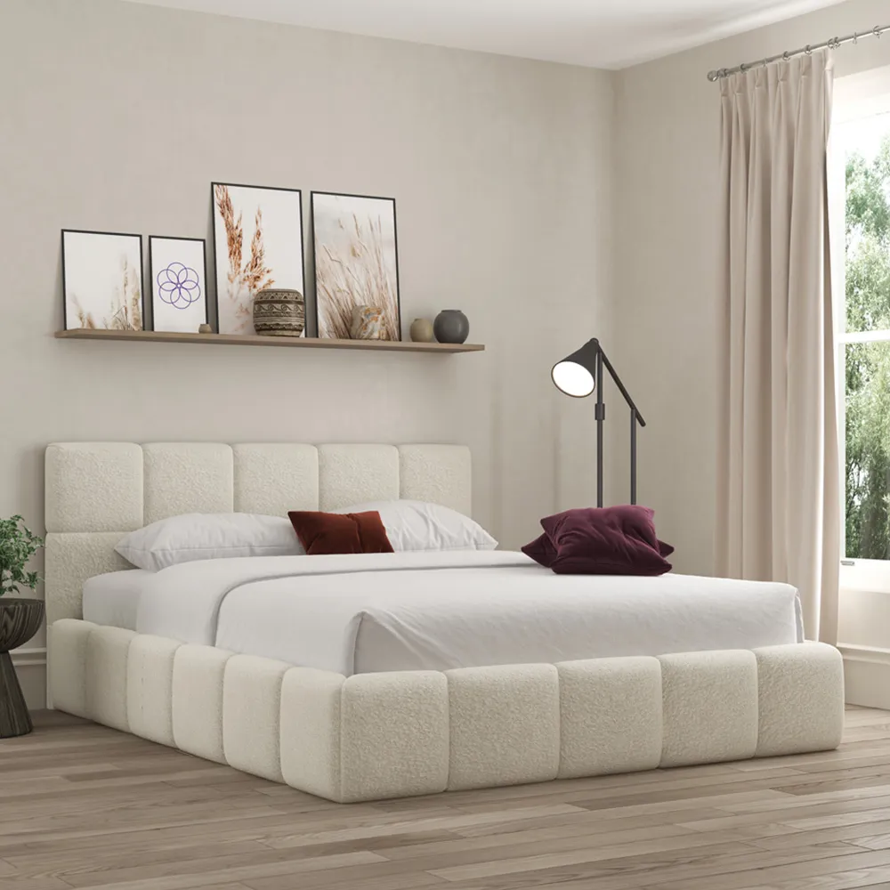 Ovella King Size Cubed Bed Frame - Ivory