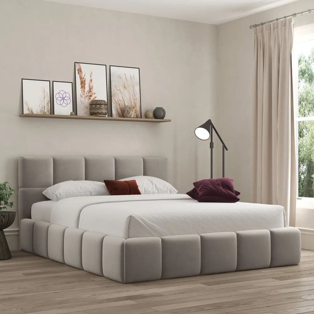 Ovella King Size Cubed Bed Frame - Pebble