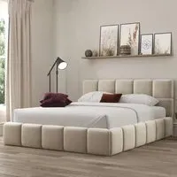 Ovella King Size Cubed Ottoman Bed - Cream, Boucle